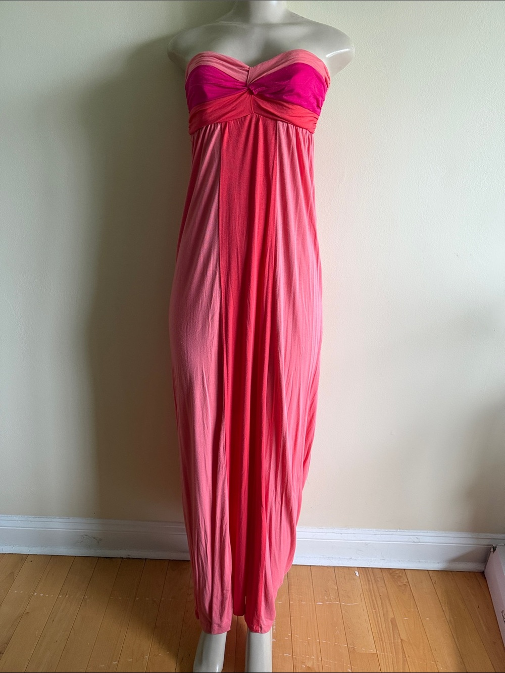 2b Bebe Strapless Pink Ombre Maxi Dress Xs-S